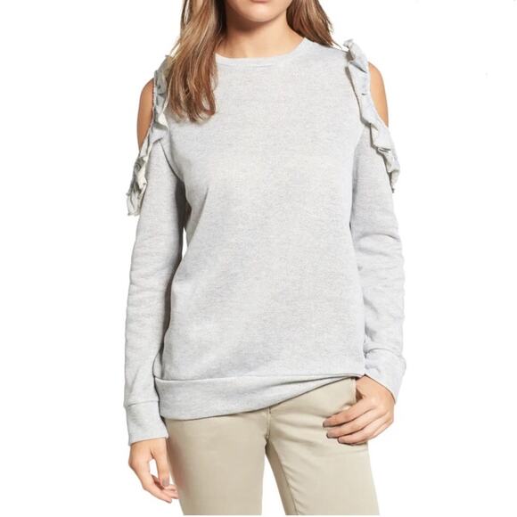 Caslon Ruffle Trim Cold Shoulder Sweatshirt - Gray - Small - Picture 13 of 16